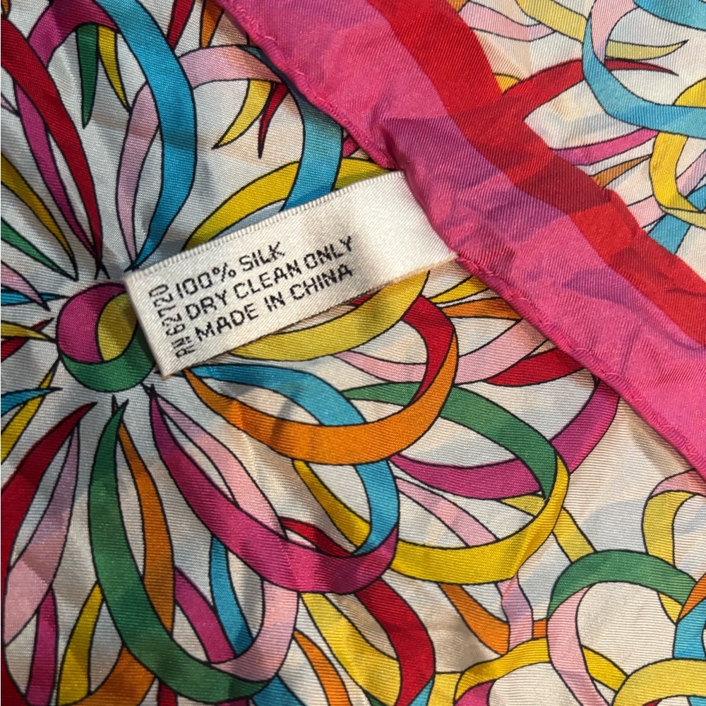 Oscar by Oscar de la Renta 100% Silk Scarf – Multicolor Floral Ribbon Print - Picture 4 of 6